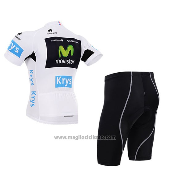 2015 Abbigliamento Ciclismo Movistar Lider Bianco Manica Corta e Salopette